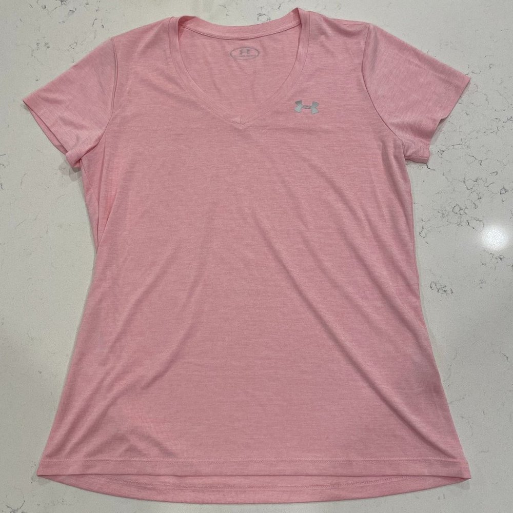 Under Armour Short Sleeve Loose Heat Gear Workout Top Pink Women’s Medium